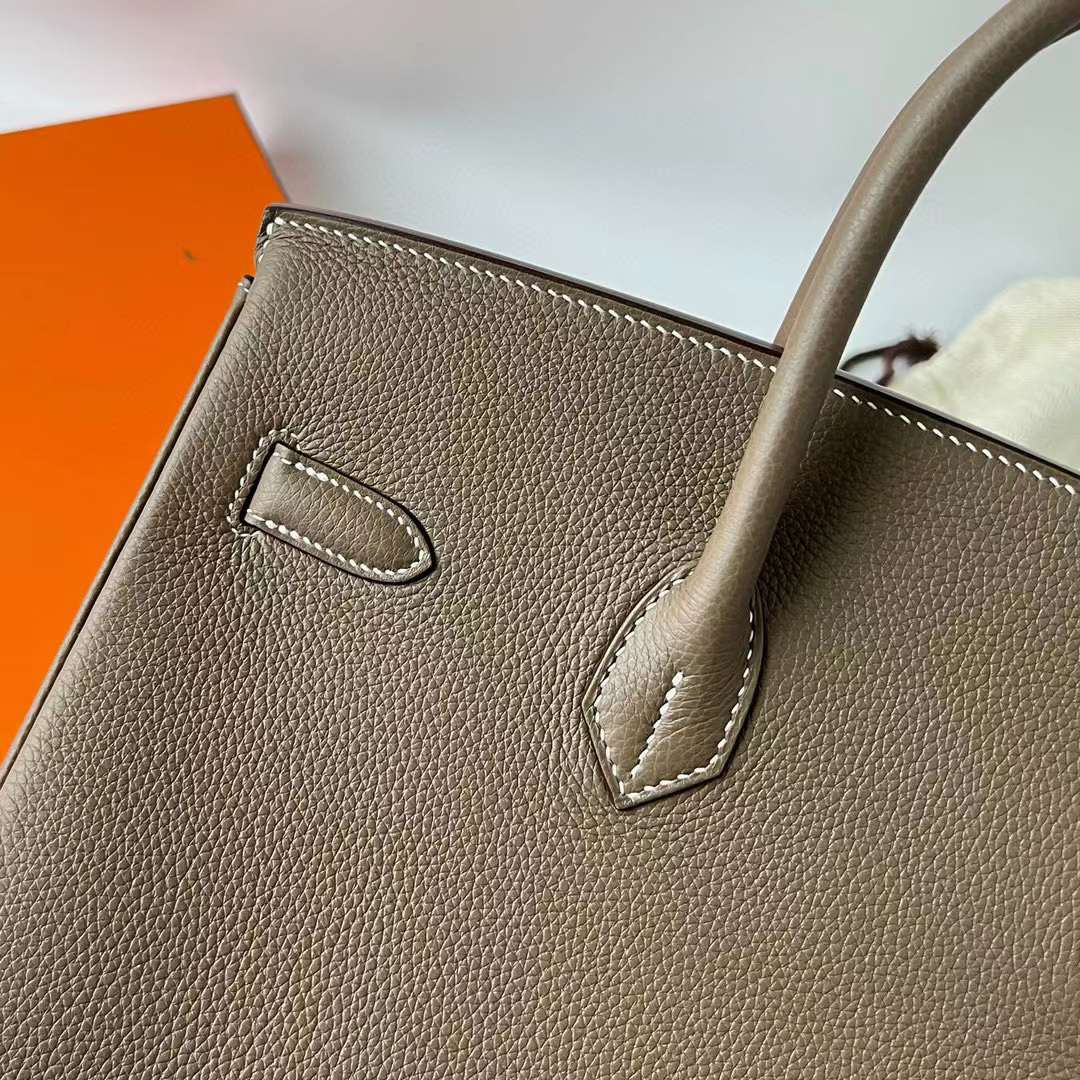 Hermès（爱马仕）Birkin 铂金包 Togo皮 进口德国小牛皮 Ck18 大象灰 银扣 35cm 全手工蜡线缝制 Phw