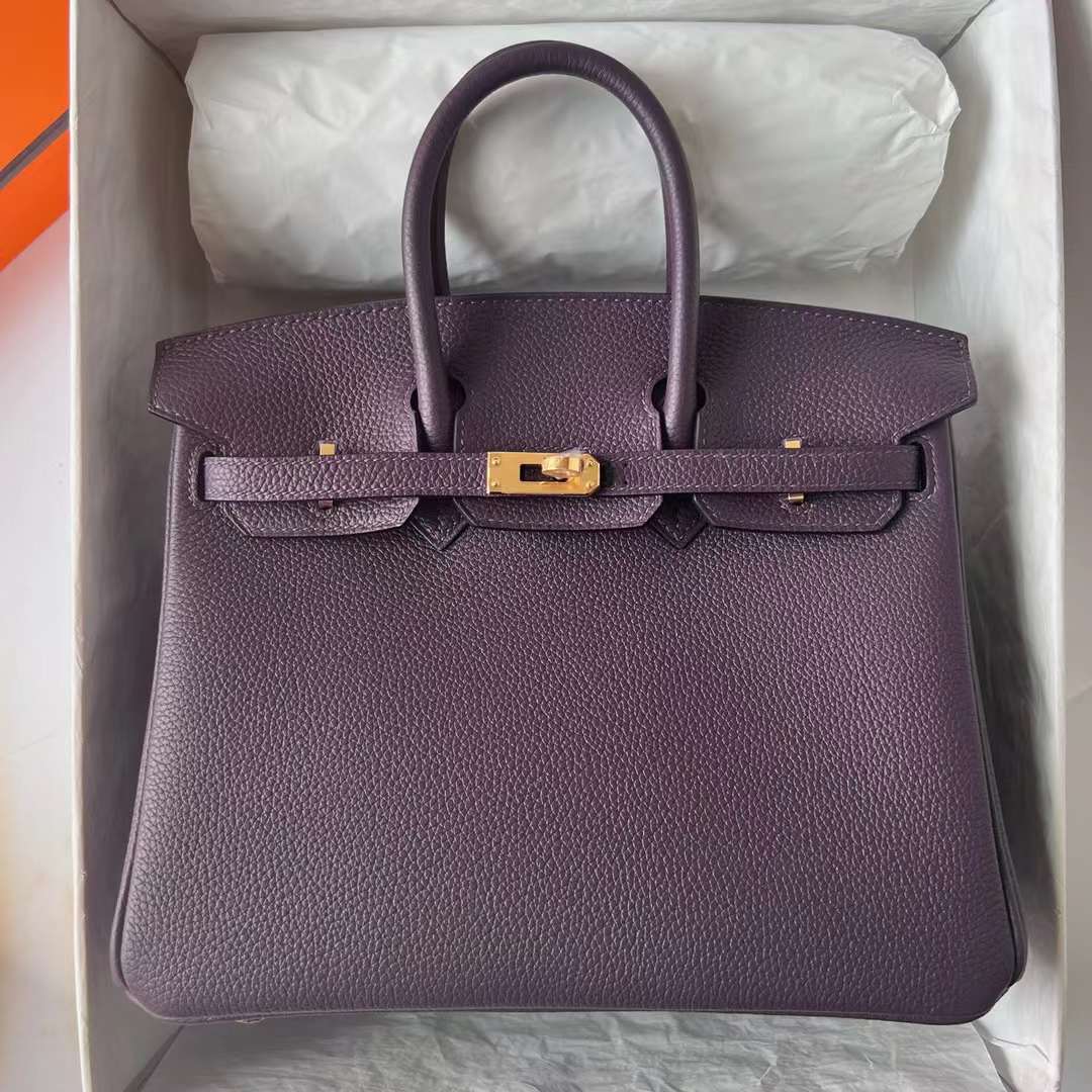 Hermès（爱马仕）Birkin 铂金包 Togo皮 进口德国小牛皮 59 葡萄紫 金扣 25cm 全手工蜡线缝制 Ghw
