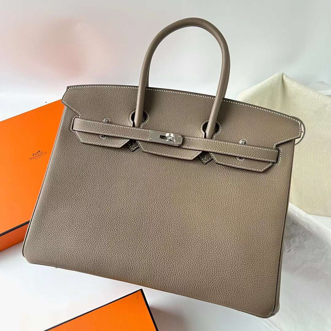 Hermès（爱马仕）Birkin 铂金包 Togo皮 进口德国小牛皮 Ck18 大象灰 银扣 35cm 全手工蜡线缝制 Phw