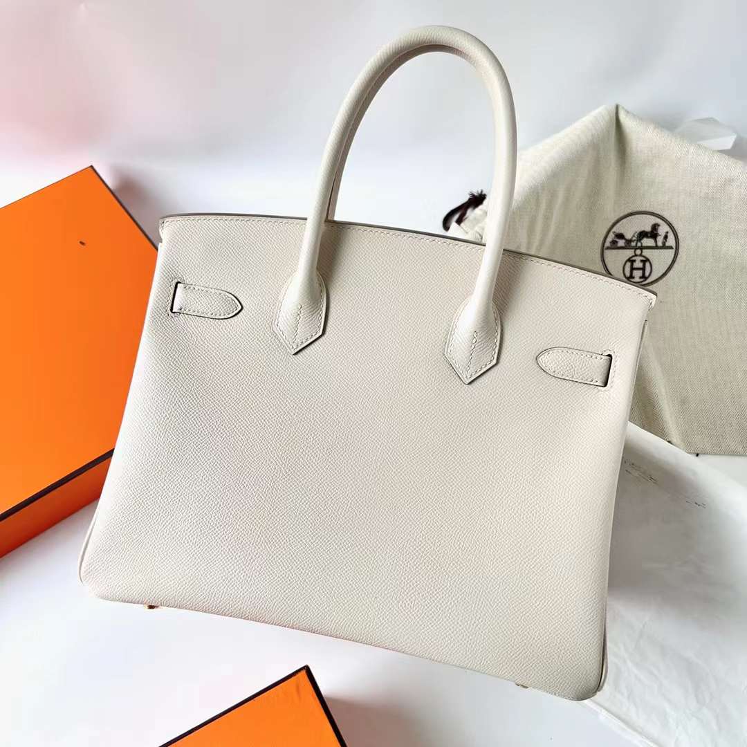 Hermès（爱马仕）Birkin 铂金包 Epsom Ck10 奶昔白 金扣 30cm 全手工蜡线缝制 Ghw