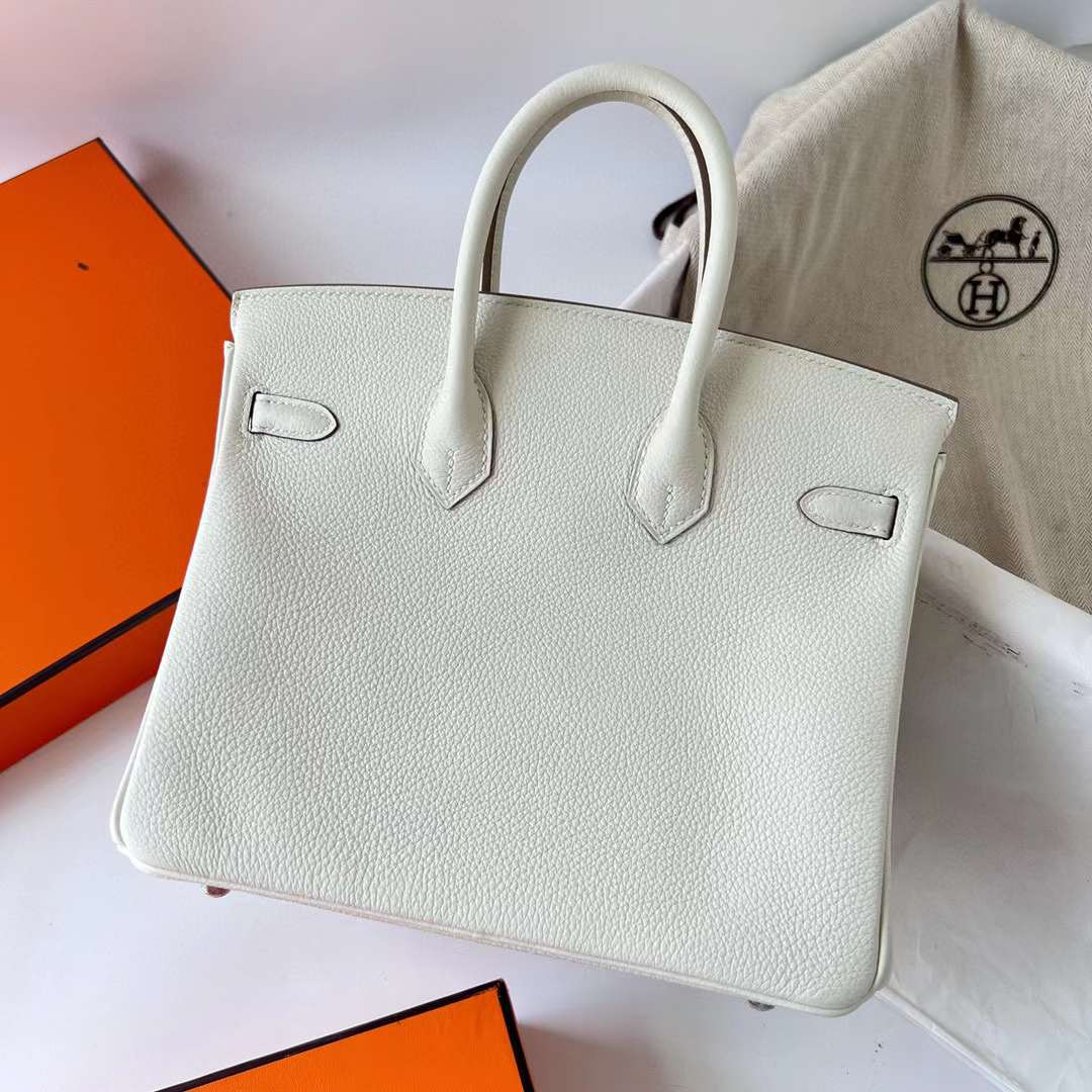 Hermès（爱马仕）Birkin 铂金包 Togo皮 顶级小牛皮 0T 蘑菇白 银扣 25cm 全手工蜡线缝制 Phw