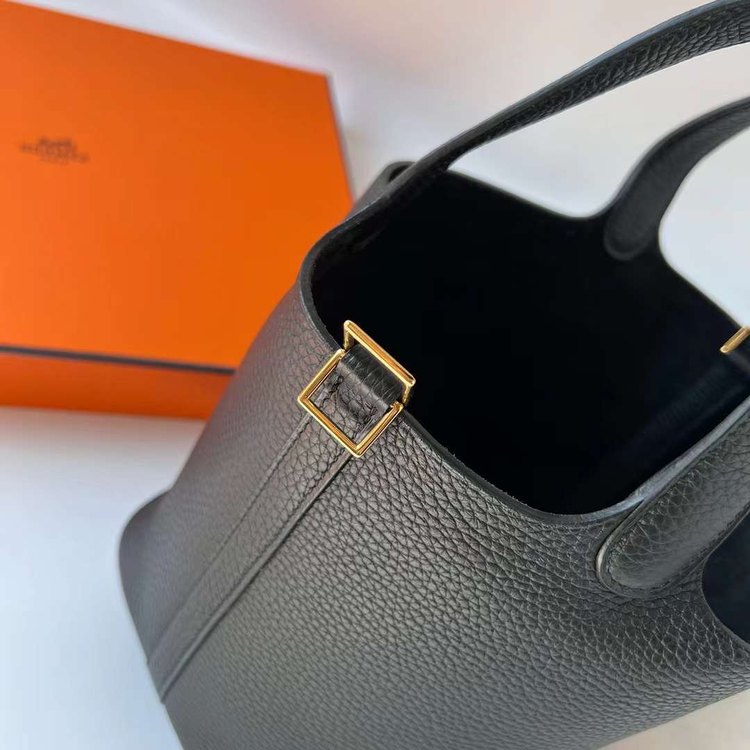 Hermès（爱马仕）Picotin 菜篮子 Clemence（御用原厂进口tc皮）Ck89 黑色 金扣 18cm 全手工蜡线缝制 Ghw