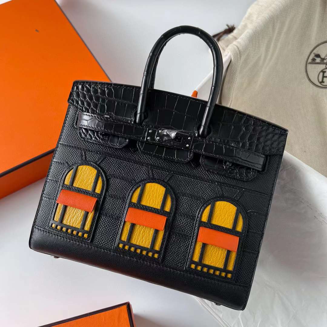 Hermès（爱马仕）Birkin 铂金包 限量版 小房子 黑色 黑扣 20cm 全手工蜡线缝制