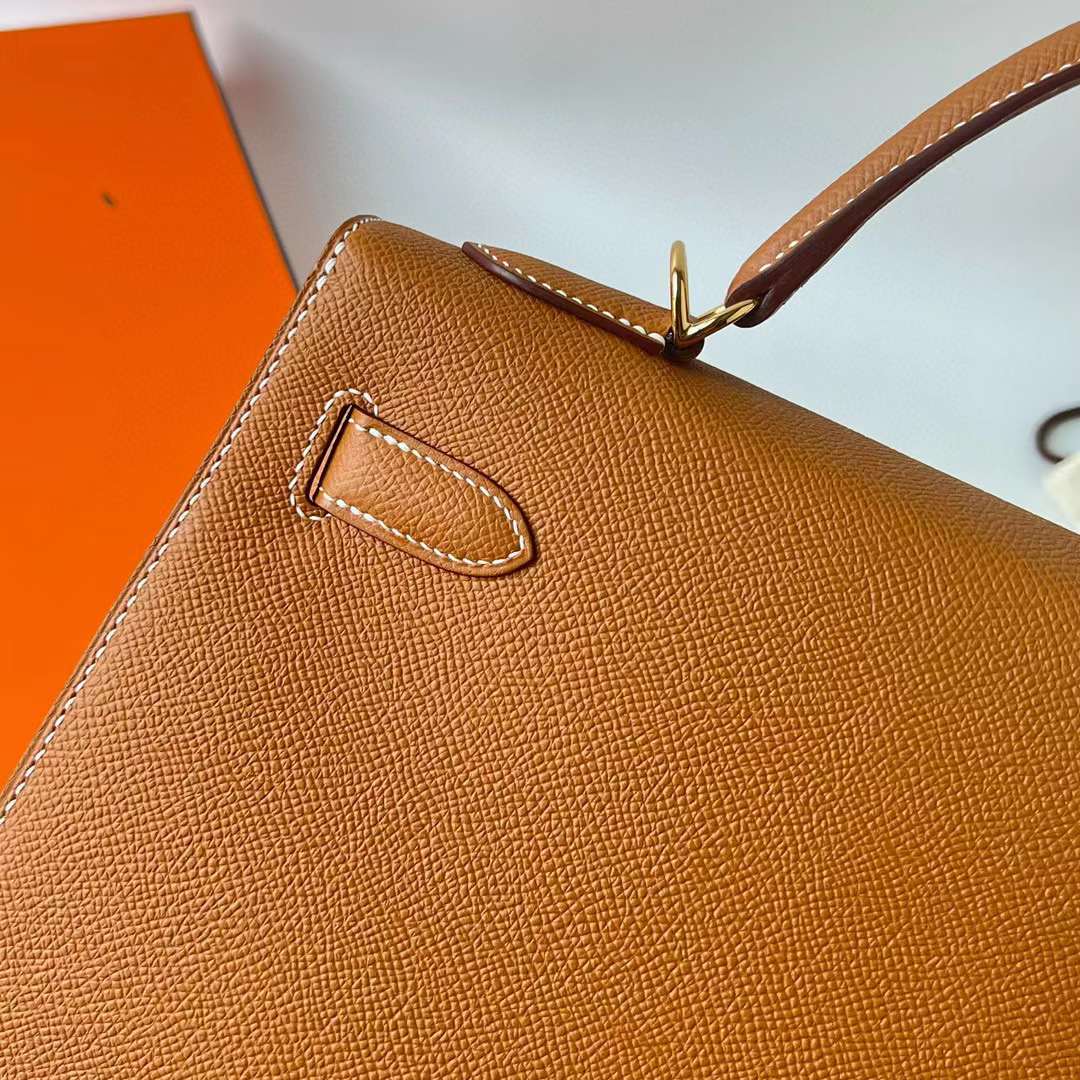 Hermès（爱马仕）Kelly 凯莉包 Epsom 进口德国手掌纹皮 Ck37 金棕色 金扣 32cm 全手工蜡线缝制 Ghw