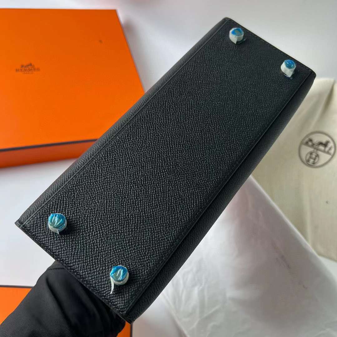 Hermès（爱马仕）Kelly 凯莉包 Epsom Ck89 黑色 金扣 25cm 全手工蜡线缝制 Ghw