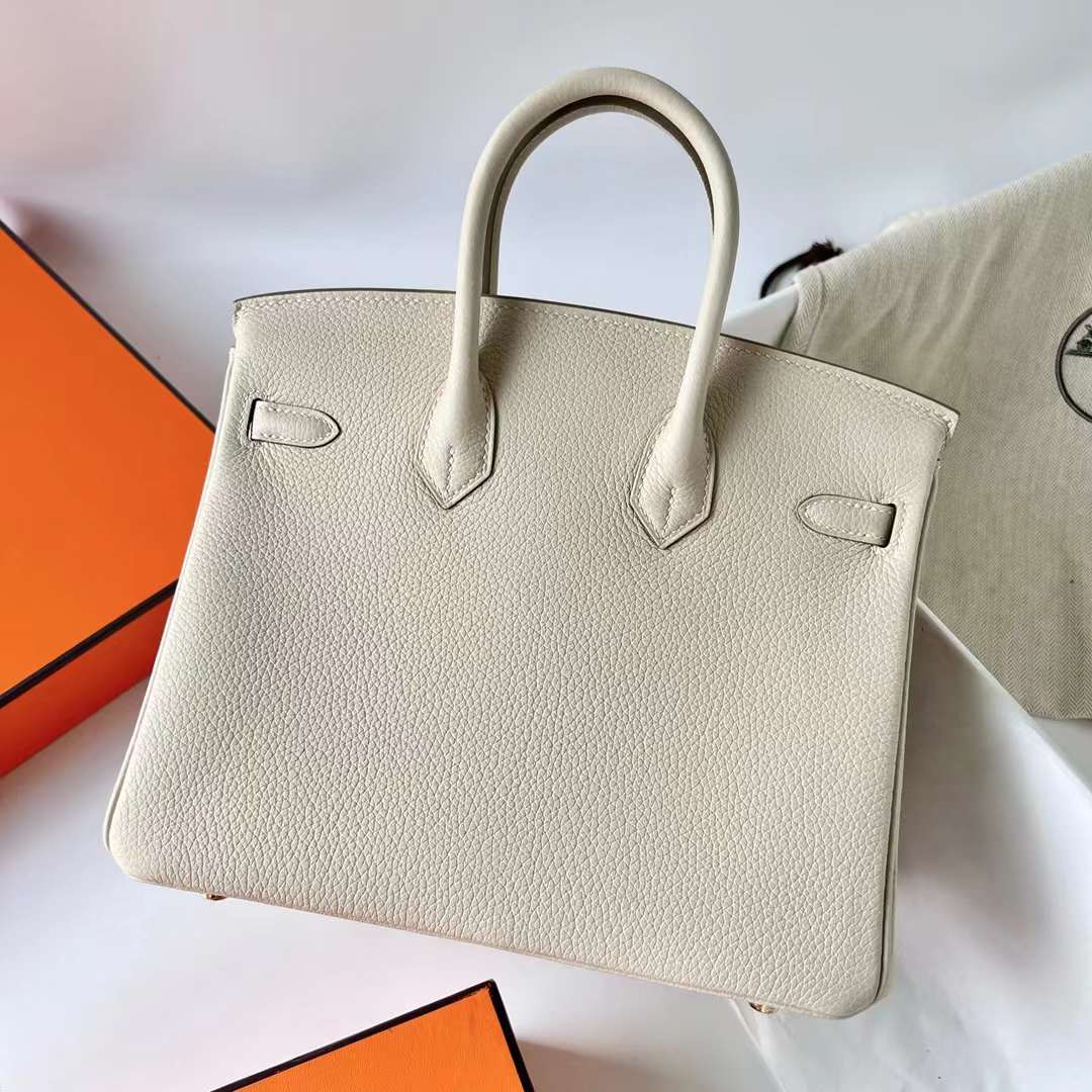 Hermès（爱马仕）Birkin 铂金包 Togo皮 进口德国小牛皮 Ck10 奶昔白 金扣 25cm 全手工蜡线缝制 Ghw
