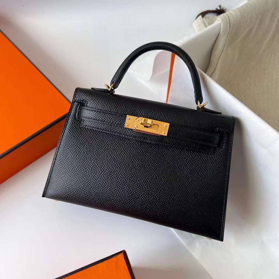 Hermès（爱马仕）Mini Kelly 迷你凯莉 Epsom Ck89 黑色 金扣 19cm 全手工蜡线缝制 Ghw