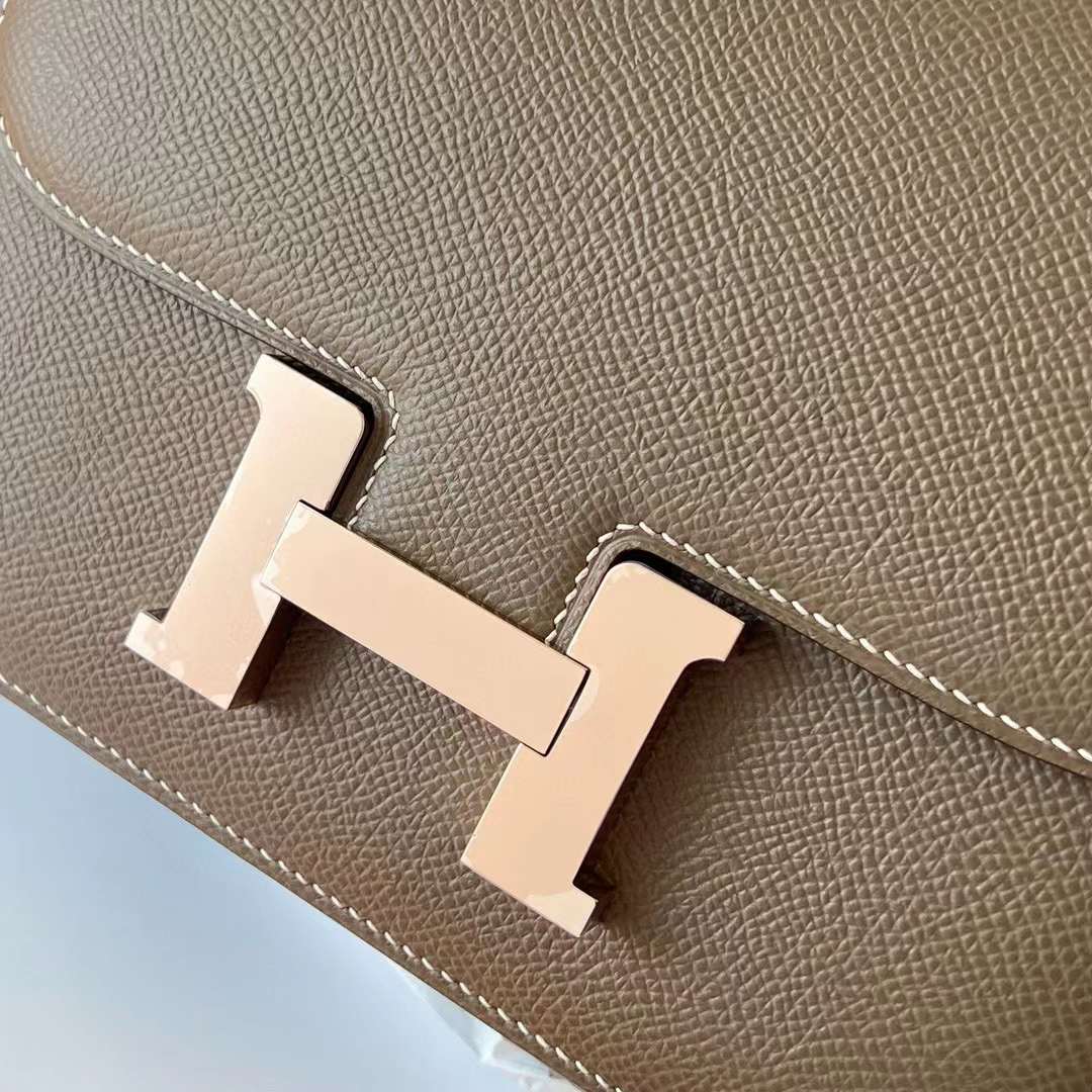 Hermès（爱马仕）Constance 空姐包 Epsom Ck18 大象灰 玫瑰金扣 19cm 全手工蜡线缝制 Rghw