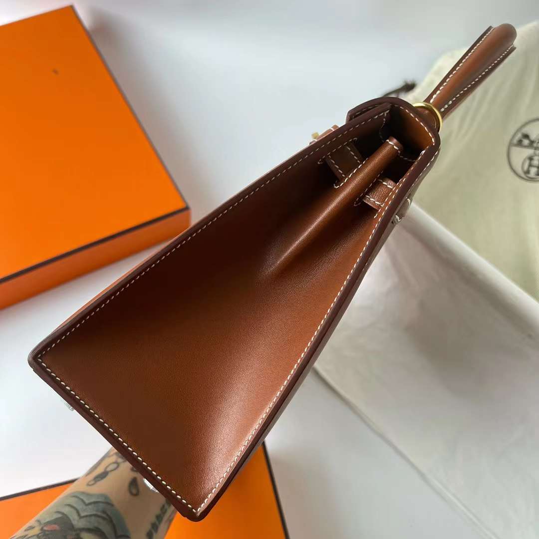 Hermès（爱马仕）Kelly 凯莉包 Sellier Barenia 外缝平纹马鞍皮 34 原始色 金扣 25cm 全手工蜡线缝制 Ghw
