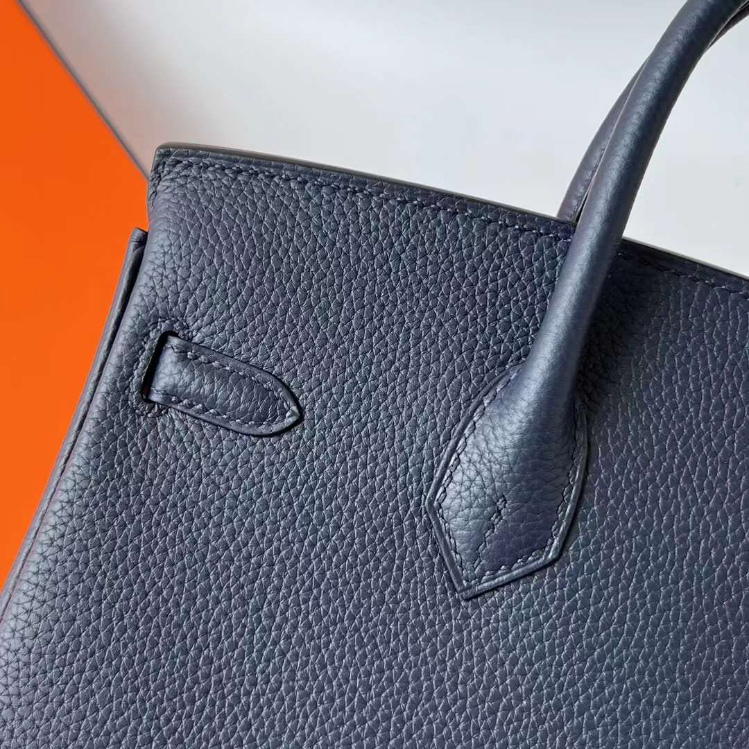 Hermès（爱马仕）Birkin 铂金包 Togo皮 进口德国小牛皮 2Z 午夜蓝 银扣 25cm 全手工蜡线缝制 Phw