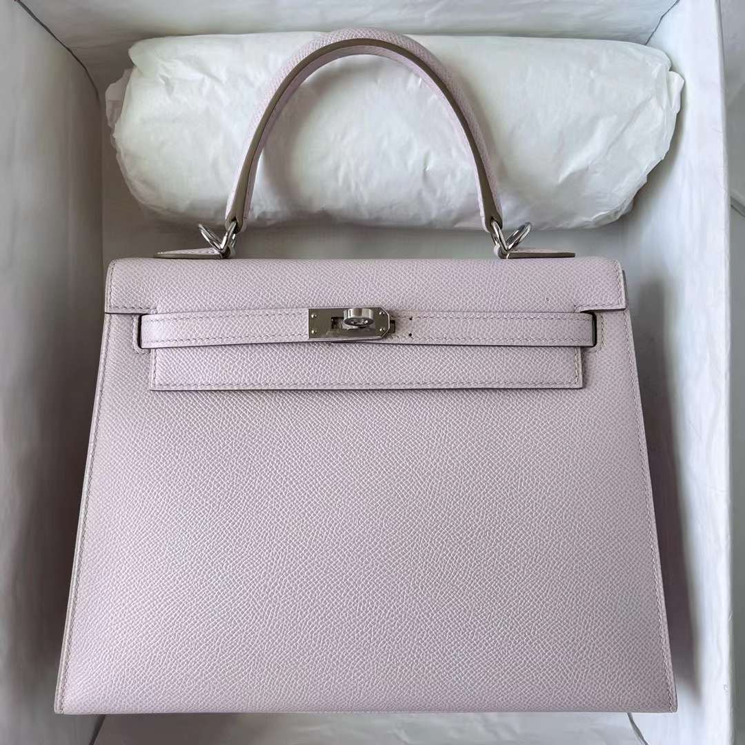 Hermès（爱马仕）Kelly 凯莉包 Epsom 进口德国手掌纹 09 梦幻粉紫 银扣 25cm 全手工蜡线缝制 Phw