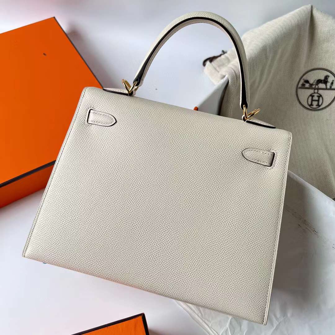 Hermès（爱马仕）Kelly 凯莉包 Epsom I2 奶油白 金扣 25cm 全手工蜡线缝制 Ghw