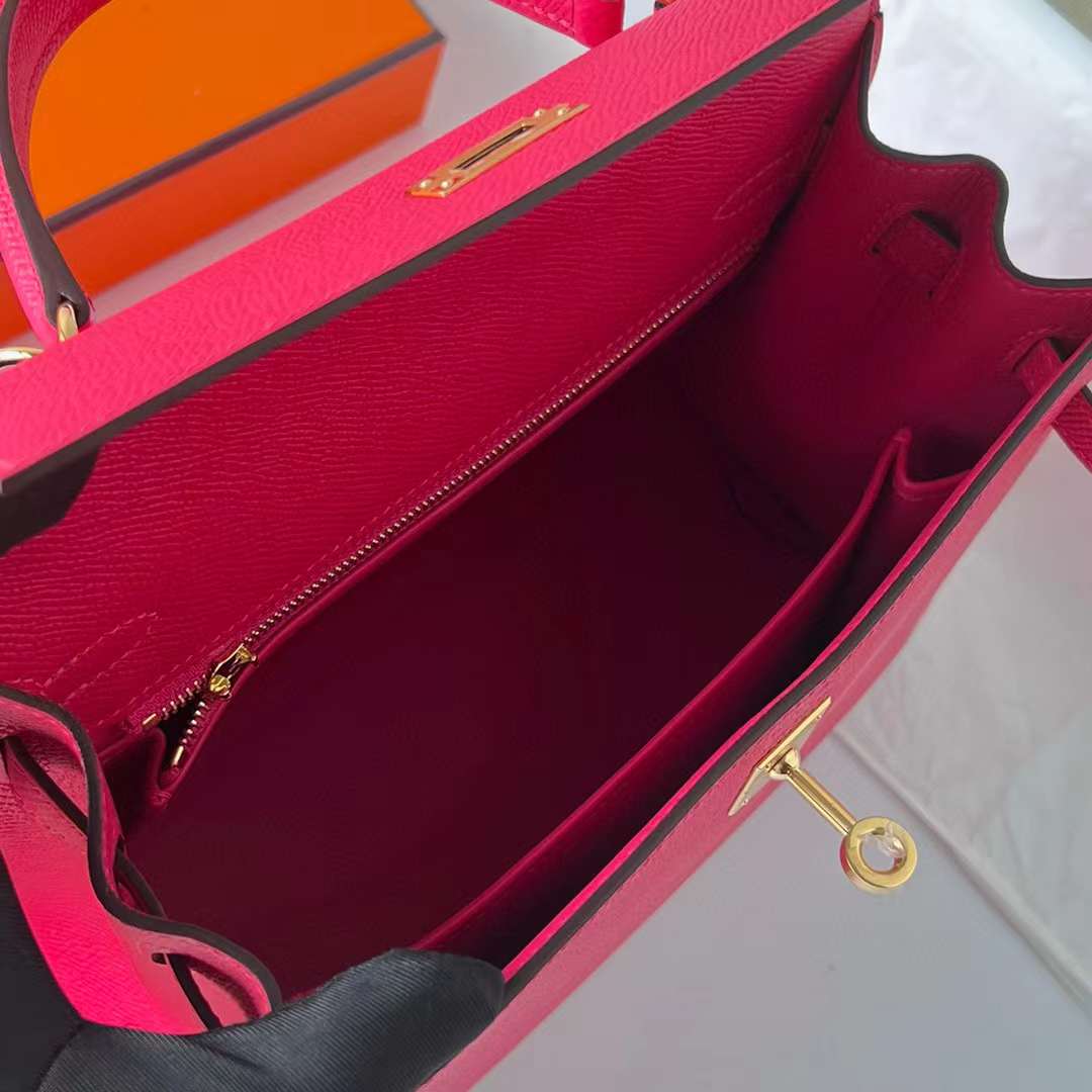 Hermès（爱马仕）Kelly 凯莉包 Epsom 进口德国手掌纹 i6 极致粉 金扣 25cm 全手工蜡线缝制 Ghw