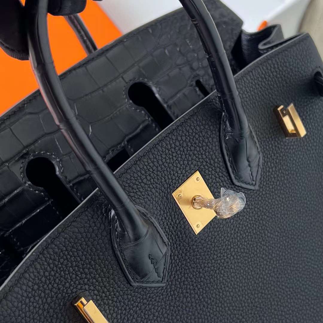 Hermès（爱马仕）Birkin 铂金包 Touch Togo 拼 雾面美洲鳄鱼皮 Ck89 黑色 金扣 25cm 全手工蜡线缝制 Ghw