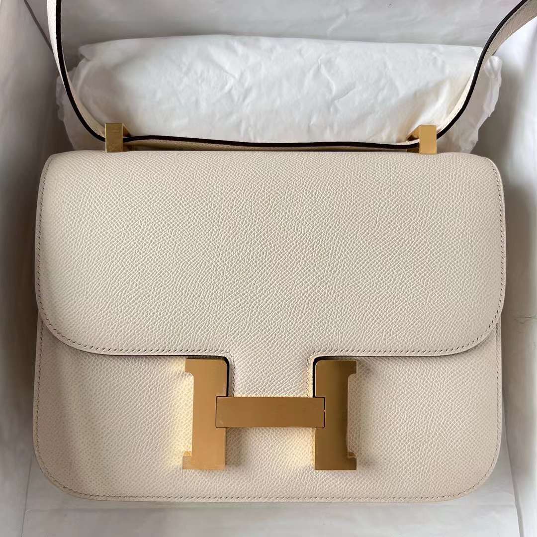 Hermès（爱马仕）Constance 空姐包 Epsom I2 奶油白 金扣 1-24cm 全手工蜡线缝制 Ghw