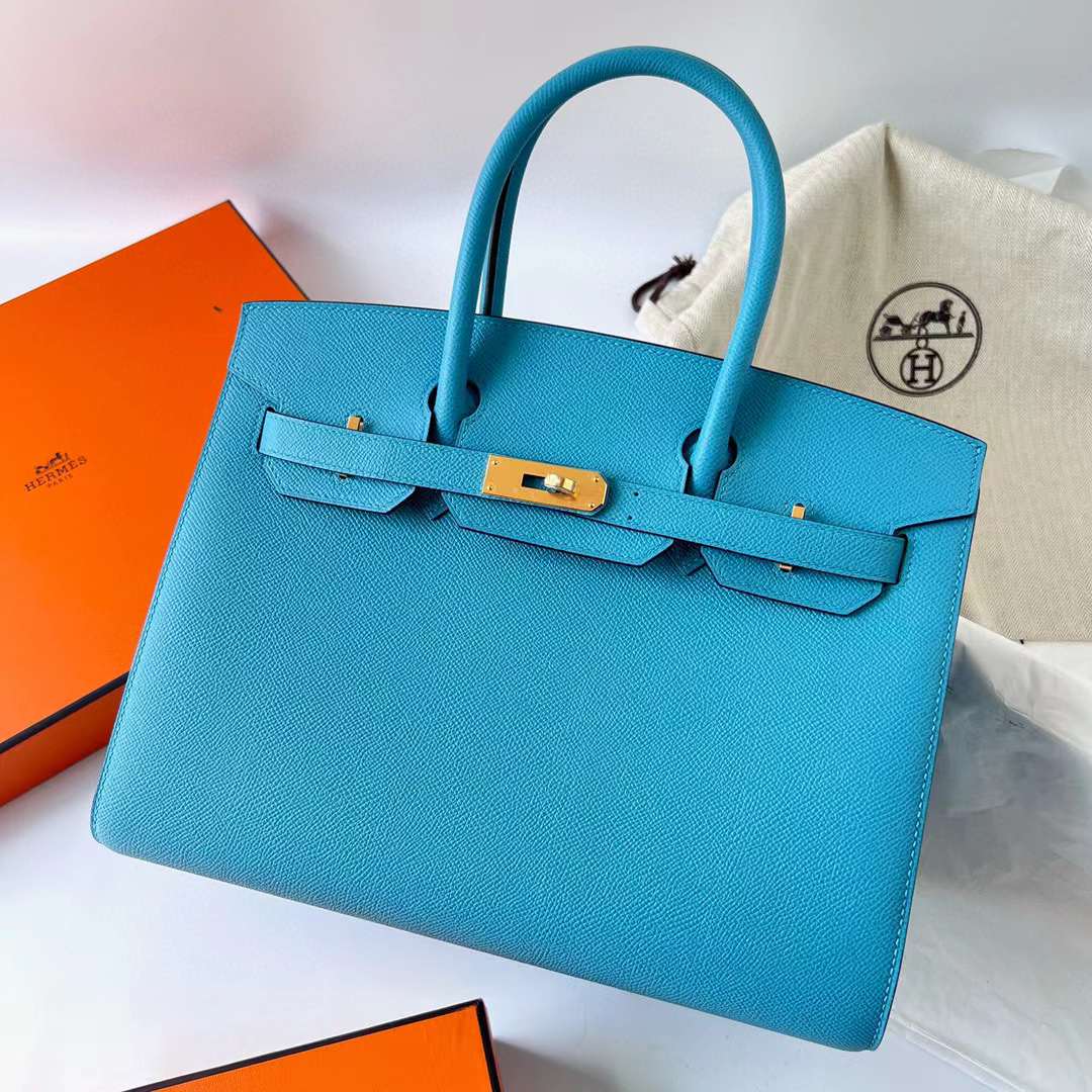 Hermès（爱马仕）Birkin 铂金包 Sellier Epsom P3 北方蓝 金扣 30cm 全手工蜡线缝制 Ghw