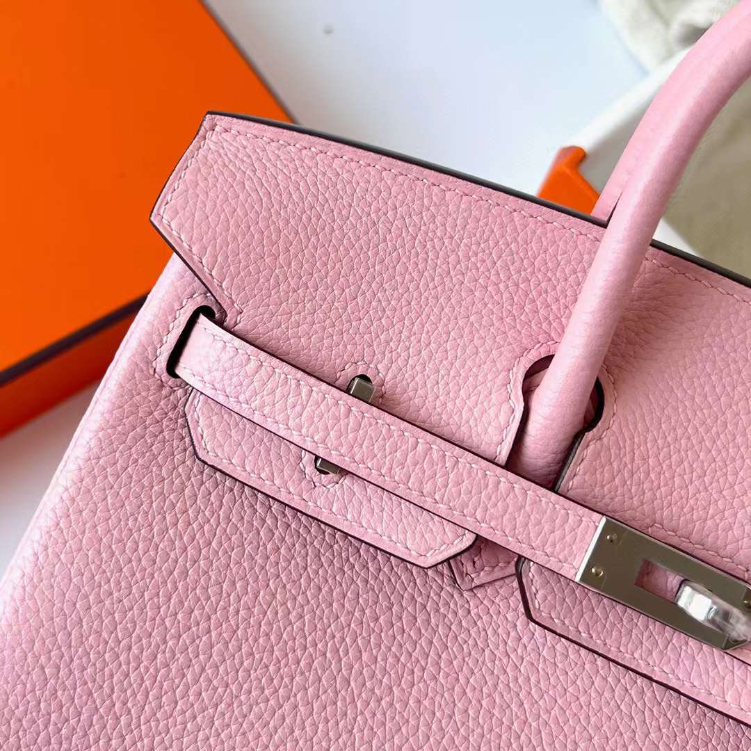 Hermès（爱马仕）Birkin 铂金包 Togo皮 进口德国小牛皮 3Q 新粉色 银扣 25cm 全手工蜡线缝制 Phw