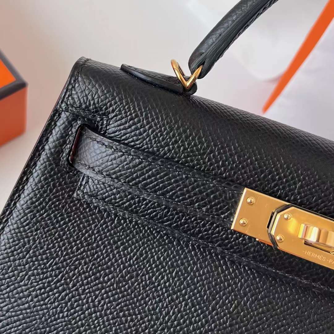 Hermès（爱马仕）Mini Kelly 迷你凯莉 Epsom Ck89 黑色 金扣 19cm 全手工蜡线缝制 Ghw