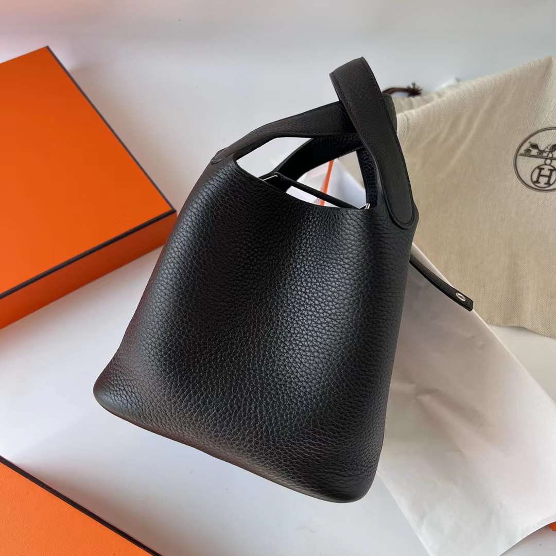 Hermès（爱马仕）Picotin 菜篮子 Clemence（御用原厂进口tc皮）Ck89 黑色 银扣 18cm 全手工蜡线缝制 Phw