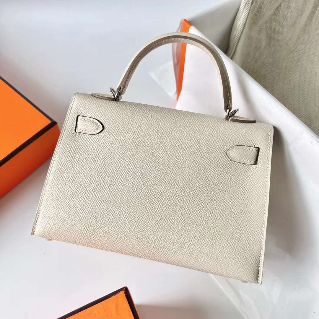 Hermès（爱马仕）mini Kelly 迷你凯莉 Epsom Ck10 奶昔白 银扣 19cm 全手工蜡线缝 Phw