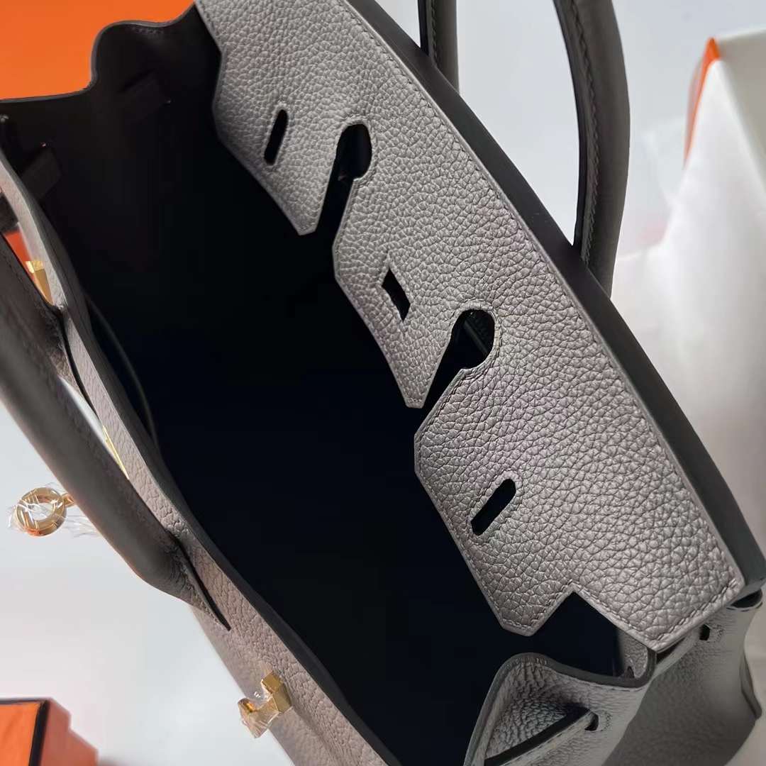 Hermès（爱马仕）Birkin 铂金包 Togo皮 进口德国小牛皮 8F 锡器灰 金扣 25cm 全手工蜡线缝制 Ghw