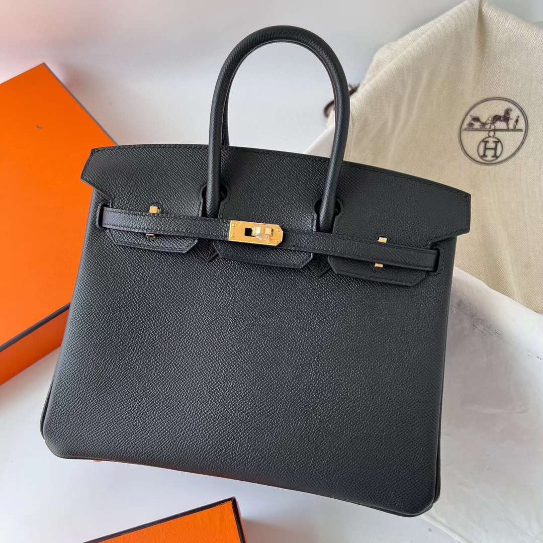 Hermès（爱马仕）Birkin 铂金包 Epsom Ck89 黑色 金扣 25cm 全手工蜡线缝制 Ghw