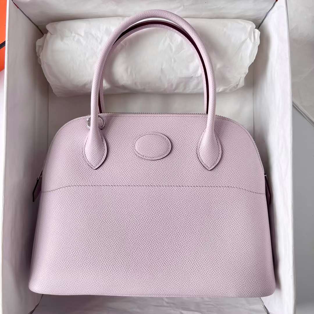 Hermès（爱马仕）Bolide 保龄球包 Epsom 09 梦幻粉紫 银扣 27cm 全手工蜡线缝制 Phw