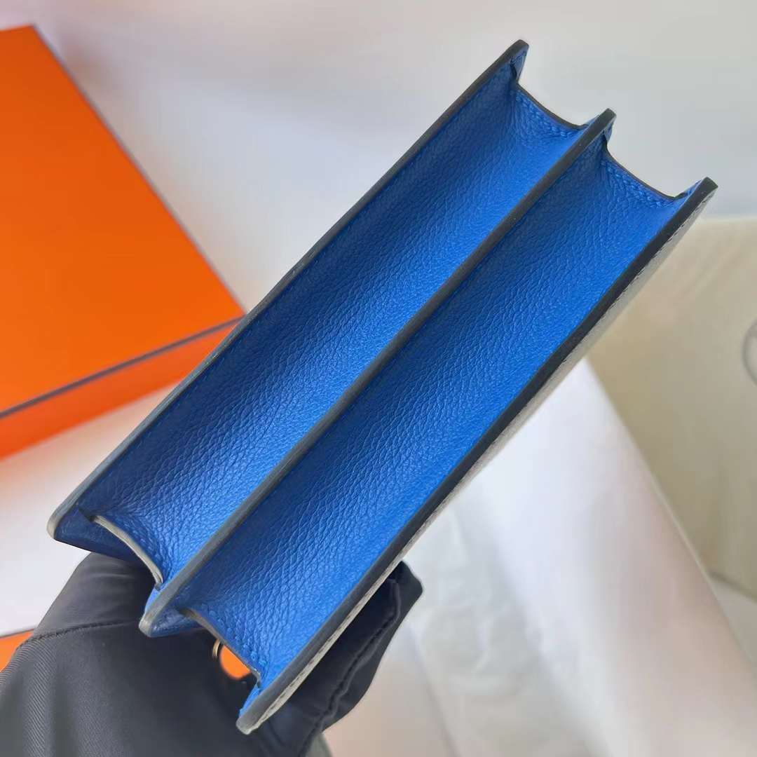 Hermès（爱马仕）Roulis 猪鼻子 Evercolor Ck71 法国蓝 拼 0L 积雨云灰 浅金扣 18cm 全手工蜡线缝制