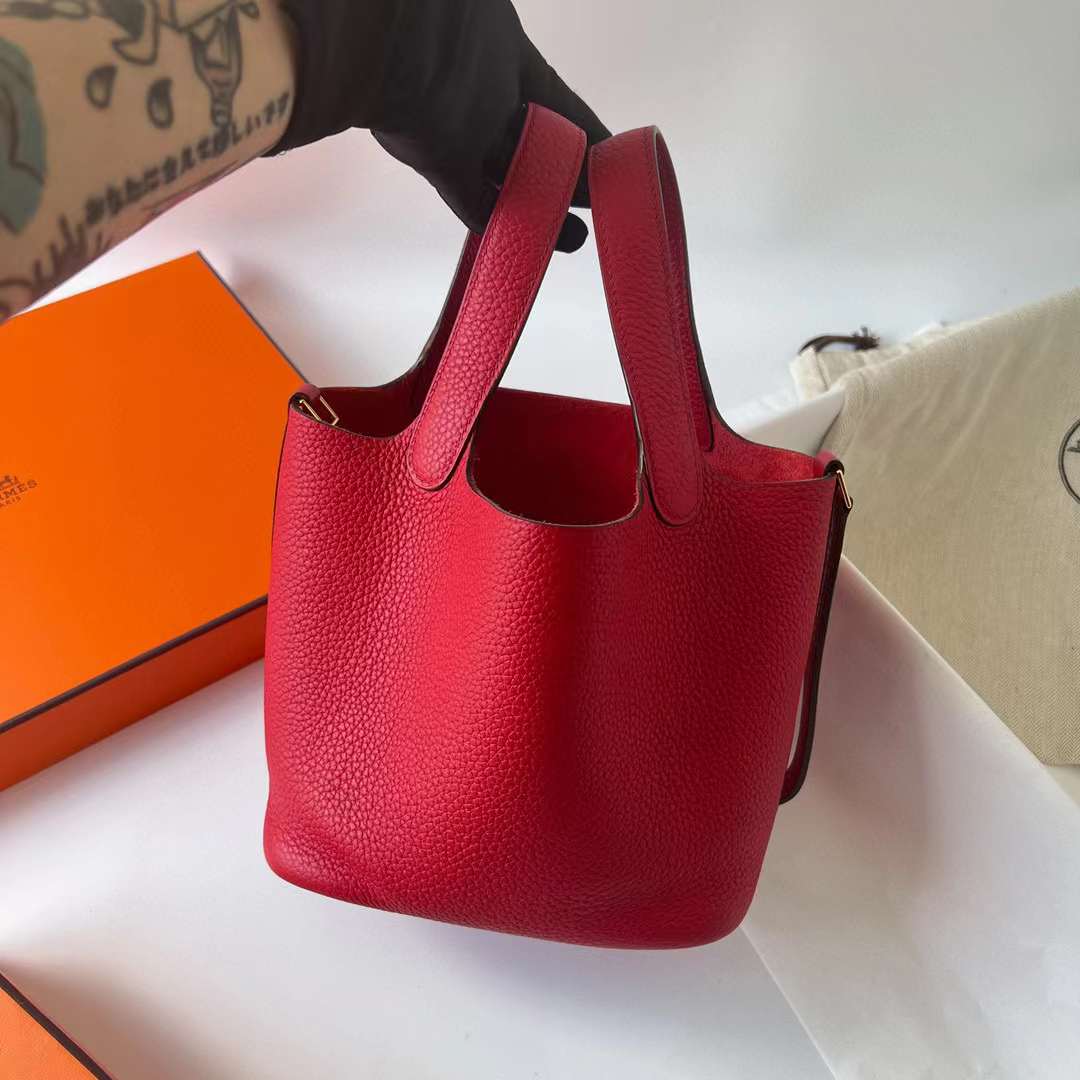Hermès（爱马仕）Picotin 菜篮子 Clemence（御用原厂进口tc皮）Q5 国旗红 金扣 18cm 全手工蜡线缝制 Ghw