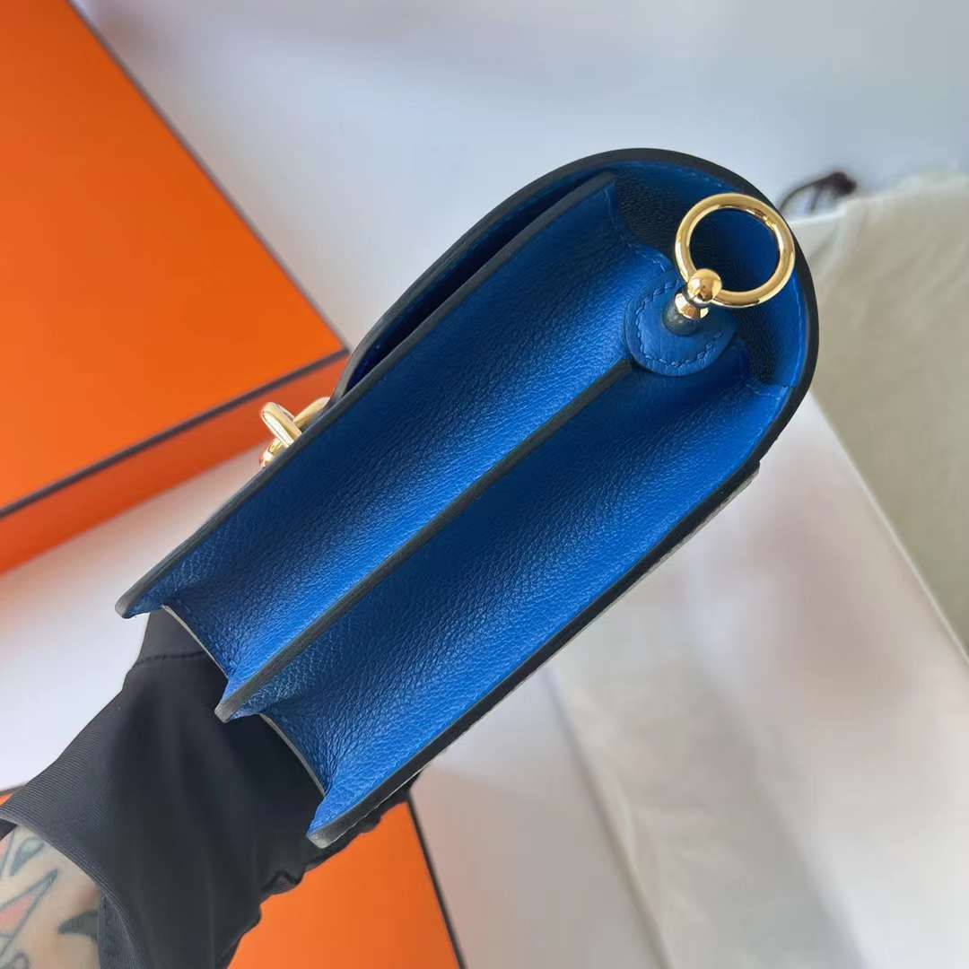 Hermès（爱马仕）Roulis 猪鼻子 Evercolor Ck71 法国蓝 拼 0L 积雨云灰 浅金扣 18cm 全手工蜡线缝制