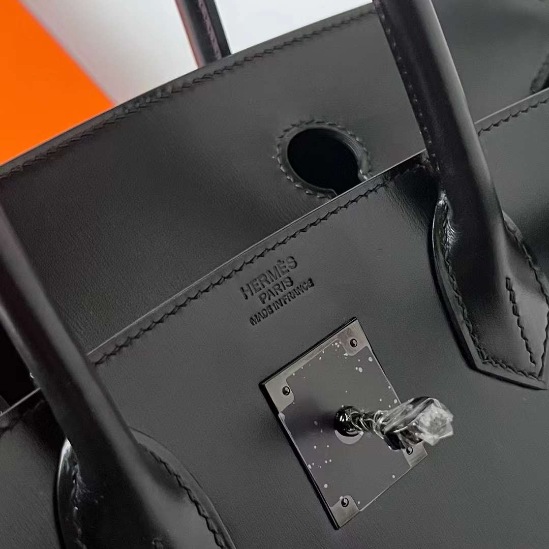 Hermès（爱马仕）Birkin 铂金包 Boxcalf So Black Ck89 黑色 黑扣 30cm 全手工蜡线缝制