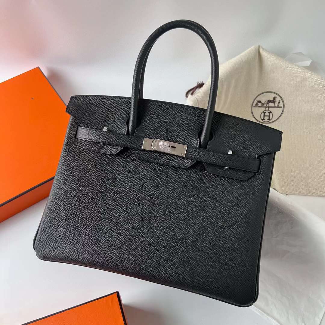 Hermès（爱马仕）Birkin 铂金包 Epsom 进口德国手掌纹皮 Ck89 黑色 银扣 30cm 全手工蜡线缝制 Phw