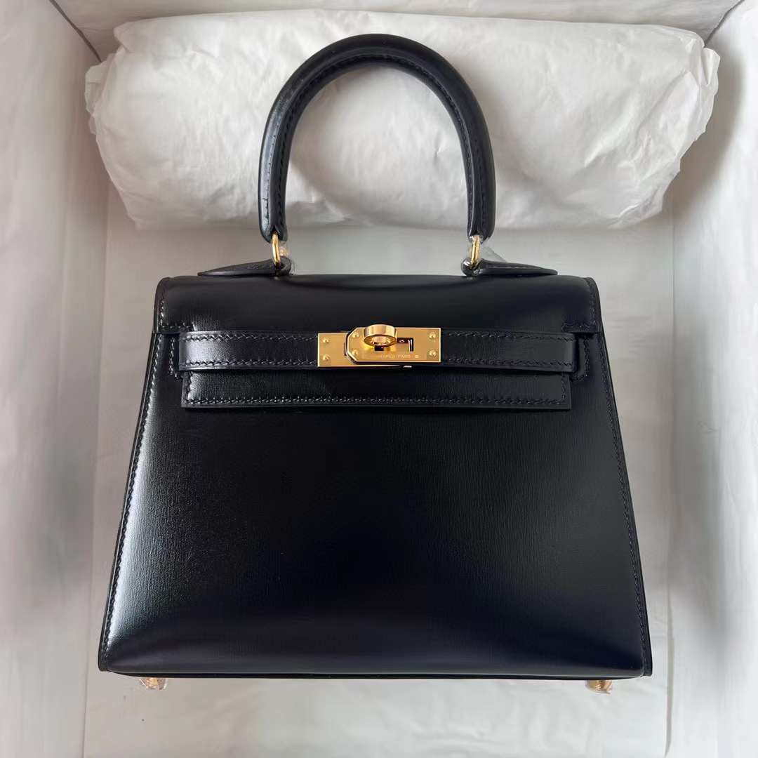 Hermès（爱马仕）Kelly 大耳朵 Box皮 Ck89 黑色 金扣 20cm 全手工蜡线缝制 Ghw