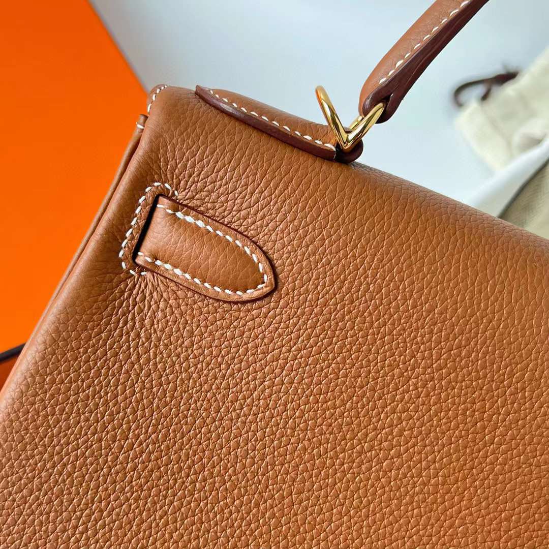 Hermès（爱马仕）Kelly 凯莉包 Togo皮 Ck37 金棕色 金扣 28cm 全手工蜡线缝制 Ghw