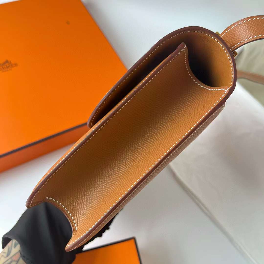 Hermès（爱马仕）Constance 空姐包 Epsom Ck37 金棕色 金扣 1-24cm 全手工蜡线缝制 Ghw