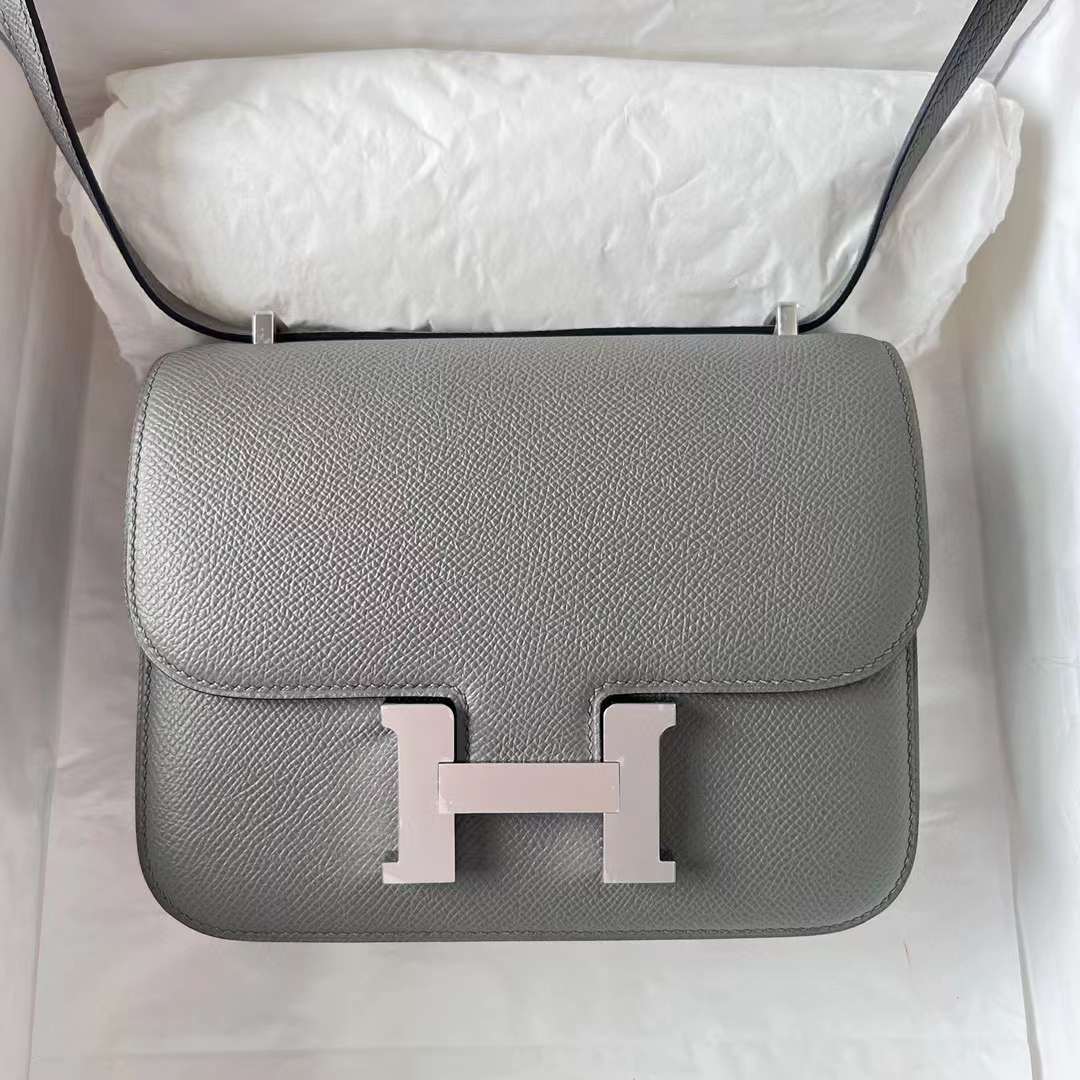 Hermès（爱马仕）Constance 空姐包 Epsom 0L 积雨云灰 银扣 19cm 全手工蜡线缝制 Phw
