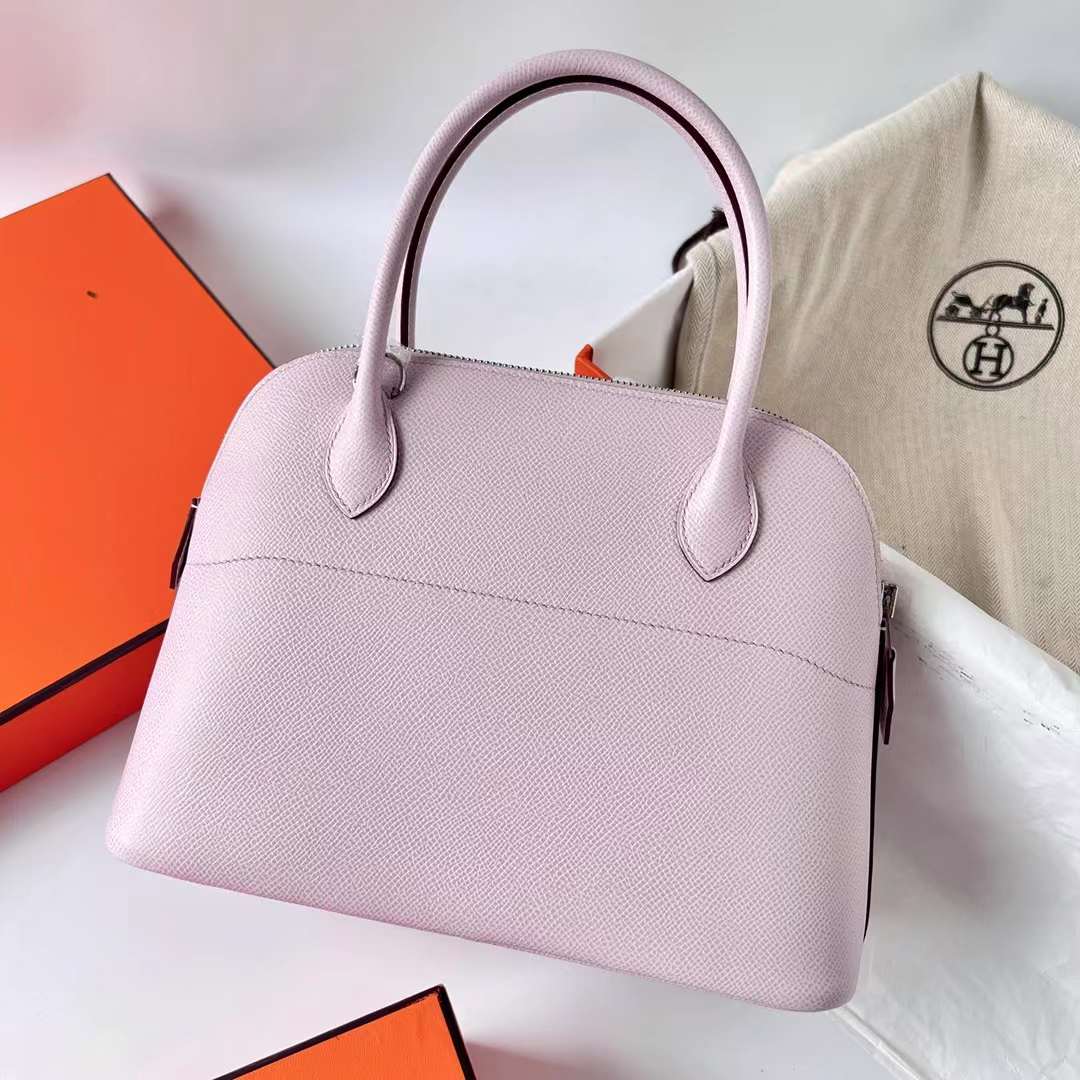 Hermès（爱马仕）Bolide 保龄球包 Epsom 09 梦幻粉紫 银扣 27cm 全手工蜡线缝制 Phw