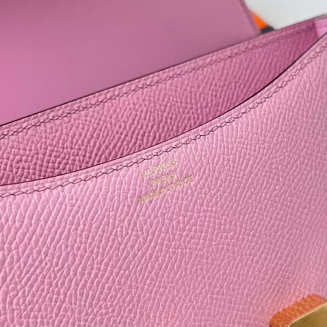 Hermès（爱马仕）Constance 空姐包 Epsom X9 锦葵紫 金扣 19cm 全手工蜡线缝制 Ghw
