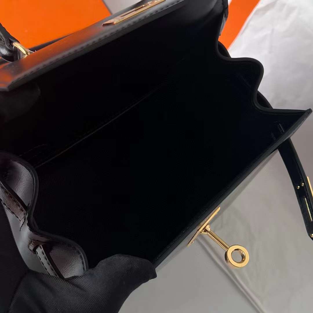 Hermès（爱马仕）Kelly 大耳朵 Box皮 Ck89 黑色 金扣 20cm 全手工蜡线缝制 Ghw