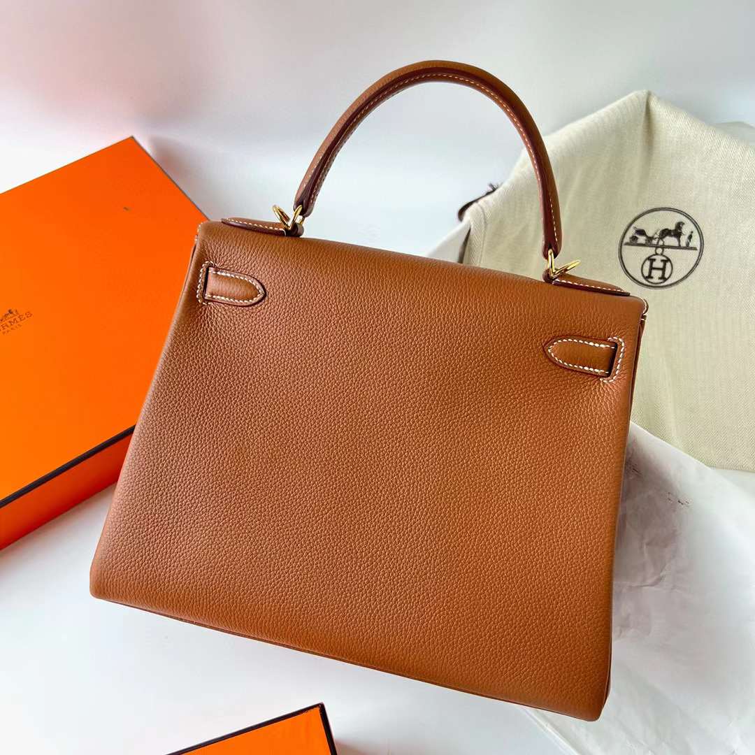 Hermès（爱马仕）Kelly 凯莉包 Togo皮 Ck37 金棕色 金扣 28cm 全手工蜡线缝制 Ghw