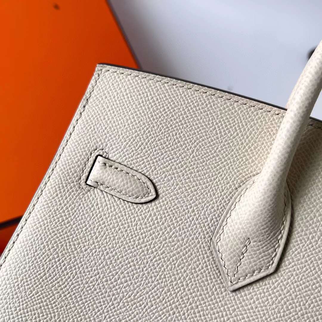 Hermès（爱马仕）Birkin 铂金包 Sellier Epsom I2 奶油白 金扣 25cm 全手工蜡线缝制 Ghw