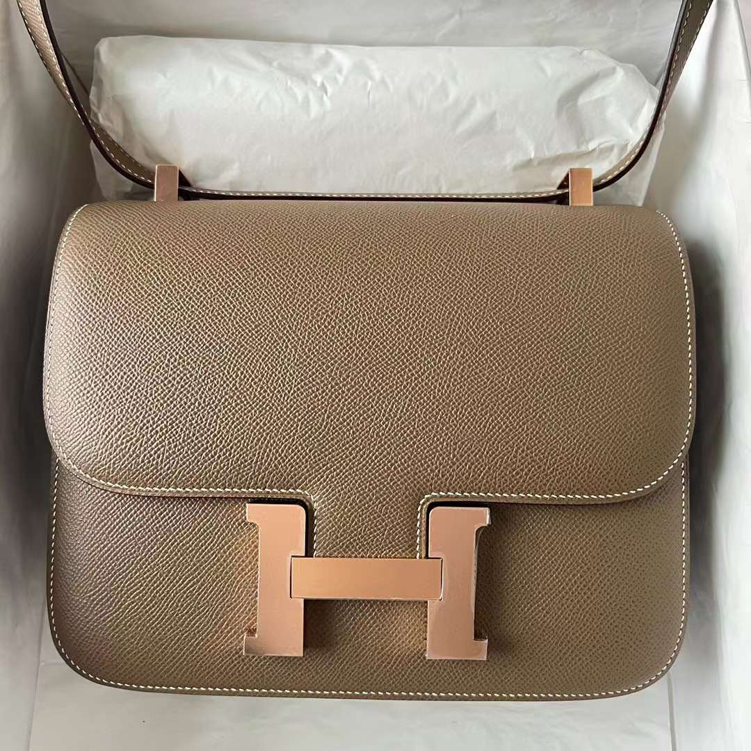 Hermès（爱马仕）Constance 空姐包 Epsom Ck18 大象灰 玫瑰金扣 24cm 全手工蜡线缝制 Rghw