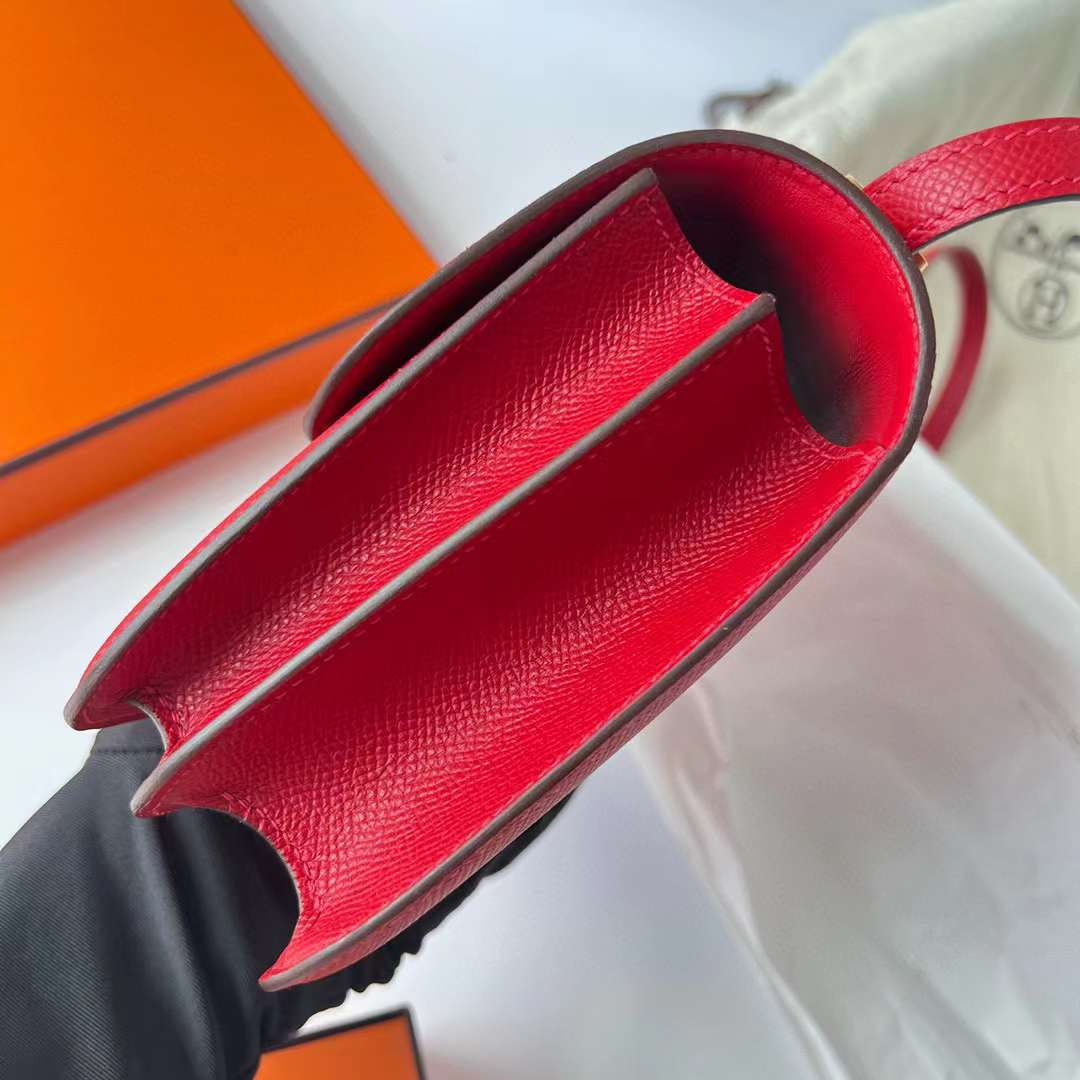 Hermès（爱马仕）Constance 空姐包 Epsom Q5 国旗红 金扣 1-19cm 全手工蜡线缝制 Ghw