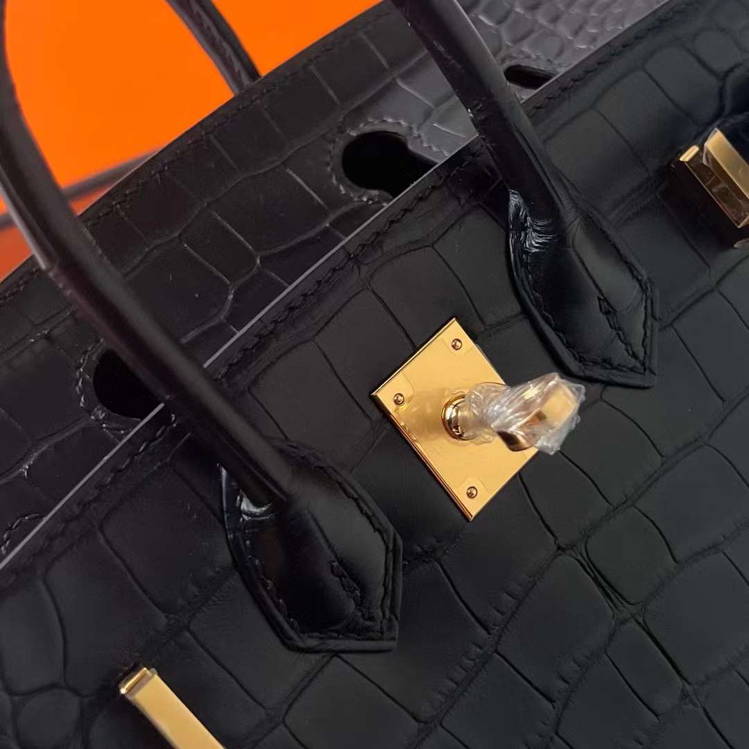 Hermès（爱马仕）Birkin 铂金包 雾面美洲鳄鱼皮 Matte Alligator Crocodile Ck89 黑色 金扣 20cm 全手工蜡线缝制 Ghw