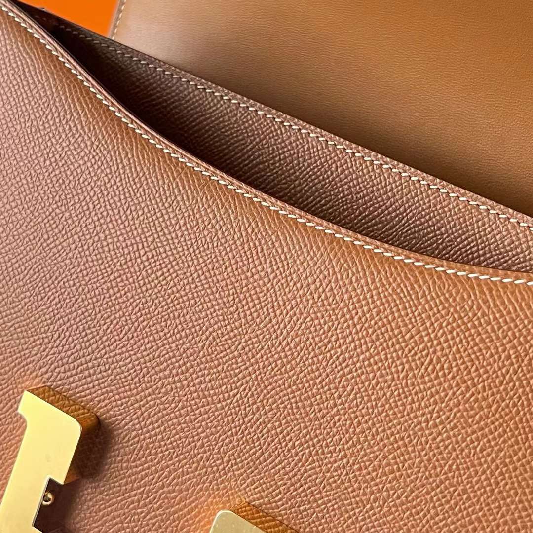 Hermès（爱马仕）Constance 空姐包 Epsom Ck37 金棕色 金扣 24cm 全手工蜡线缝制 Ghw