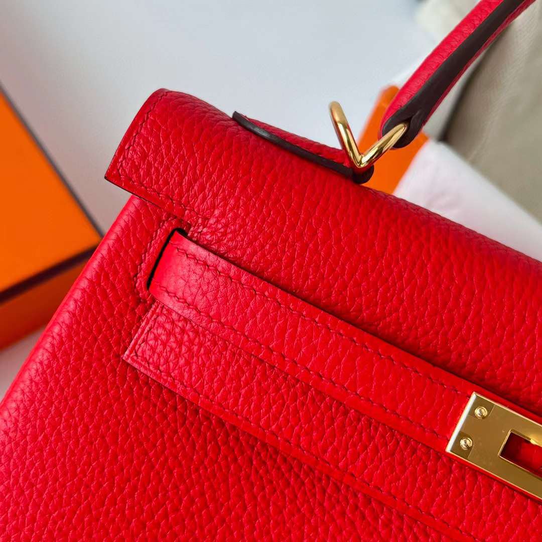 Hermès（爱马仕）Kelly 凯莉包 Togo皮 进口德国小牛皮 S3 心红色 金扣 25cm 全手工蜡线缝制 Ghw
