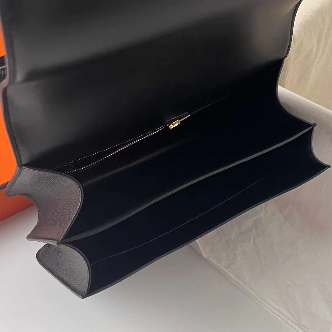 Hermès（爱马仕）Constance 空姐包 Epsom Ck89 黑色 金扣 24cm 全手工蜡线缝制 Ghw