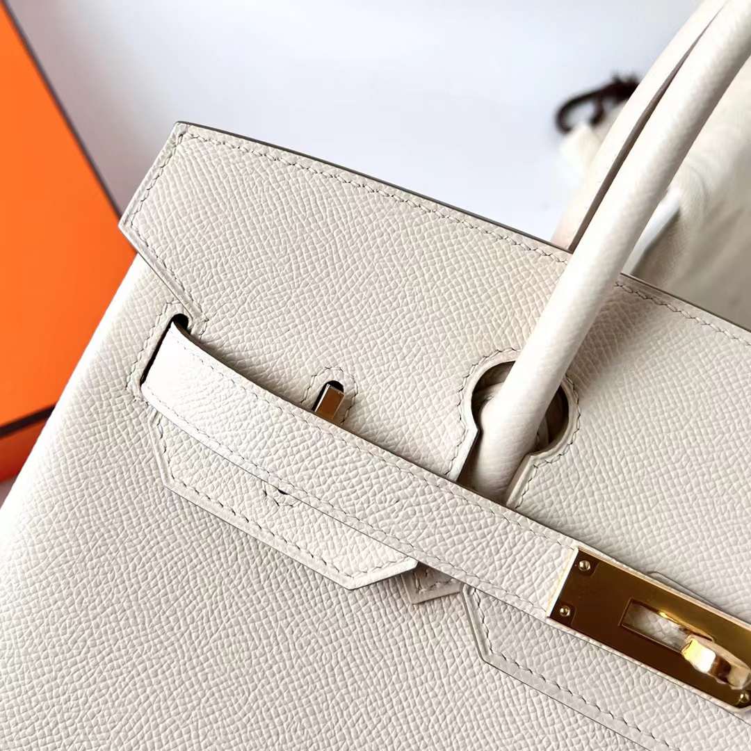 Hermès（爱马仕）Birkin 铂金包 Epsom Ck10 奶昔白 金扣 30cm 全手工蜡线缝制 Ghw