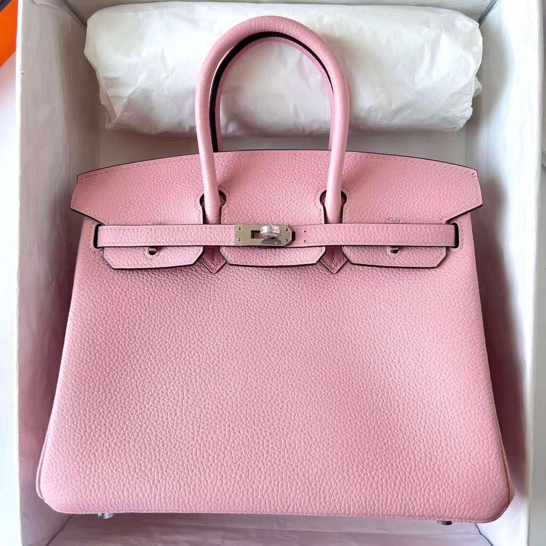 Hermès（爱马仕）Birkin 铂金包 Togo皮 进口德国小牛皮 3Q 新粉色 银扣 25cm 全手工蜡线缝制 Phw