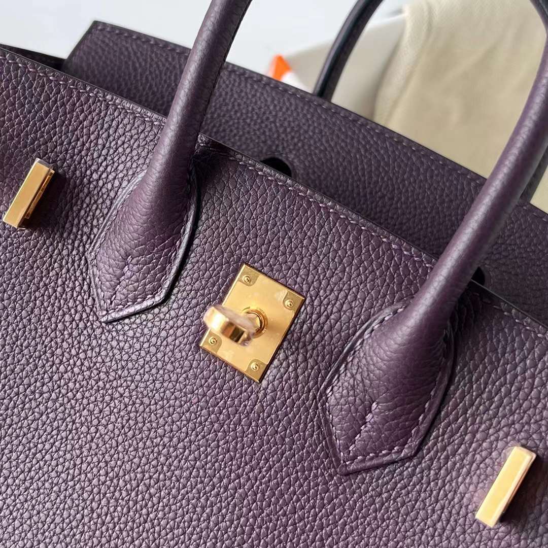 Hermès（爱马仕）Birkin 铂金包 Togo皮 进口德国小牛皮 59 葡萄紫 金扣 25cm 全手工蜡线缝制 Ghw